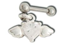 Colgante Trago Especial Acero Barbell Corazón Alado cristal blanco |  ITC