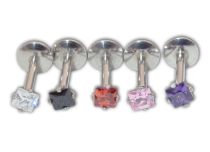 Labret Acier Interne Cristal Griffé Carré Coloré 3 mm |  ITC