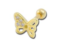 Barbell Acero Dorado Mariposa Strass Blanco |Itc