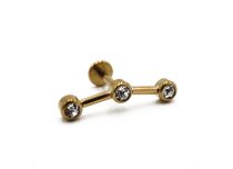 Labret Acero PVD Oro Triple Strass patrón Recto | Itc