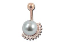 Navel Banana Acero Oro Rosa Perla Sintética con Strass | Itc