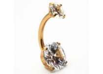 Banana Titanio PVD Oro Bola Interna Estéril 5 / 8 mm Doble Strass Rayado |