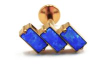 Labret Titanio PVD Oro Patrón Estéril Interno Rectángulo 3 Strass Azul | Itc