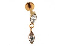 Labret Titanio PVD Oro Estéril Interno Ovalado Colgante Strass Blanco | Itc