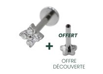 Labret Titane Interne Stérile motif fleur 4 strass BL| Itc