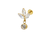 Labret Titanio PVD Oro Patrón interno estéril Marquesa 3 Strass con colgante |