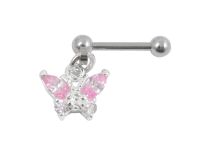 Barbell Acero Especial Trago Colgante Mariposa Cristal Rosa |  ITC