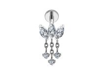 Labret de titanio ASTM F136 con abertura interna de 1,2 mm, con láminas y colgantes de cristal blanco | ITC