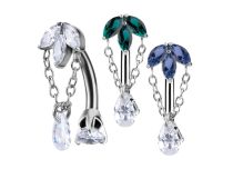 banane nombril acier chaine pendentif crystal bleu blanc turquoise