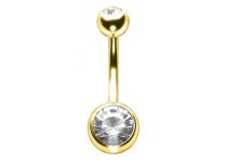 Ombligo Banana Acero Dorado Oro Fino Doble Cristal Blanco |  ITC