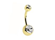 Ombligo Banana Acero Dorado Oro Fino Doble Cristal Blanco |  ITC