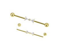 barbell industriel titane gold noeud papillon strass blanc