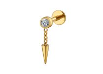 labret titane gold chaine pointe cristal blanc