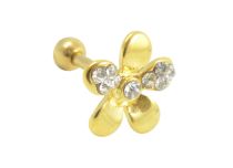 Micro Barbell Acero Oro Flor motivo con Strass |  ITC