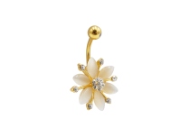 Plátano de acero chapado en oro 1,6x10 flor y strass blanco.