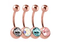 Plátano de ombligo de acero dorado rosa con cristal facetado de color |  ITC