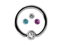 Anillo de acero 4 mm Bola de cristal de colores |  ITC