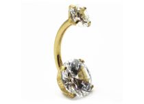 Banana Titanio PVD Oro Bola Interna Estéril 5 / 8 mm Doble Strass Rayado |