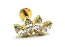 Labret Titane PVD Gold Interne Stérile motif marquise 4 Strass |  ITC