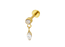 Labret Titanio PVD Oro Estéril Interno Ovalado Colgante Strass Blanco | Itc