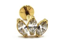 Labret Titanio PVD Oro Rosca Interna Estéril Patrón Marquesa 3 Strass |  ITC