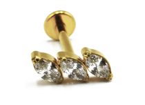 Labret Titanio PVD Oro Rosca Interna Estéril Patrón Marquesa 3 Strass Diagonal
