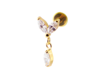 Labret Titane PVD Gold Interne Stérile motif Marquise 2 Strass et 1 Pendentif || Labret Titane PVD Gold Interne Stérile motif Marquise 2 Strass et 1 Pendentif