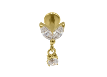 Labret Titane PVD Gold Interne Stérile motif Marquise 2 Strass et 1 Pendentif || Labret Titane PVD Gold Interne Stérile motif Marquise 2 Strass et 1 Pendentif