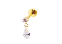 Labret Titanio PVD Oro Interior Estéril Colgante motivo strass y lágrima |  ITC