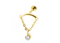 Labret Titanio PVD ORO interno estéril con cadena strass barra curva